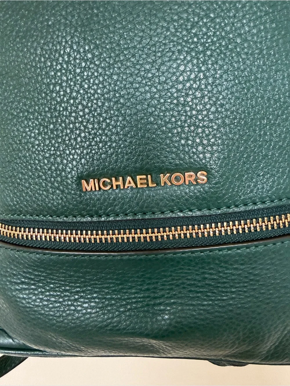 MICHAEL KORS Green Pebbled Leather Backpack Gold Hardware Zipper Inner Pocket
